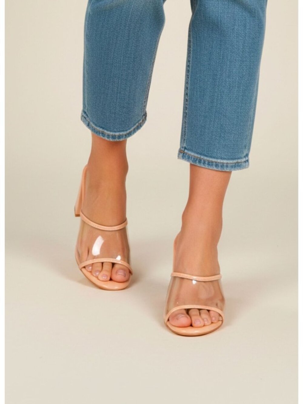 Clear Strap Open-Toe Block Heel Sandals For Women Transparent & Nude Design